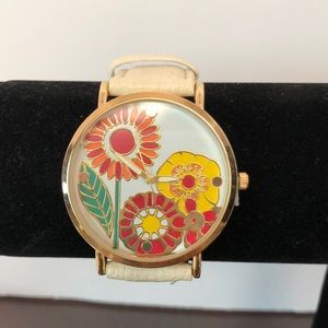 Ladies Geneva floral face watch, white, new